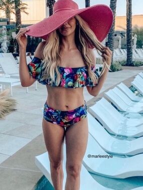 Off Shoulder High Waist multi color bikini - Size S
